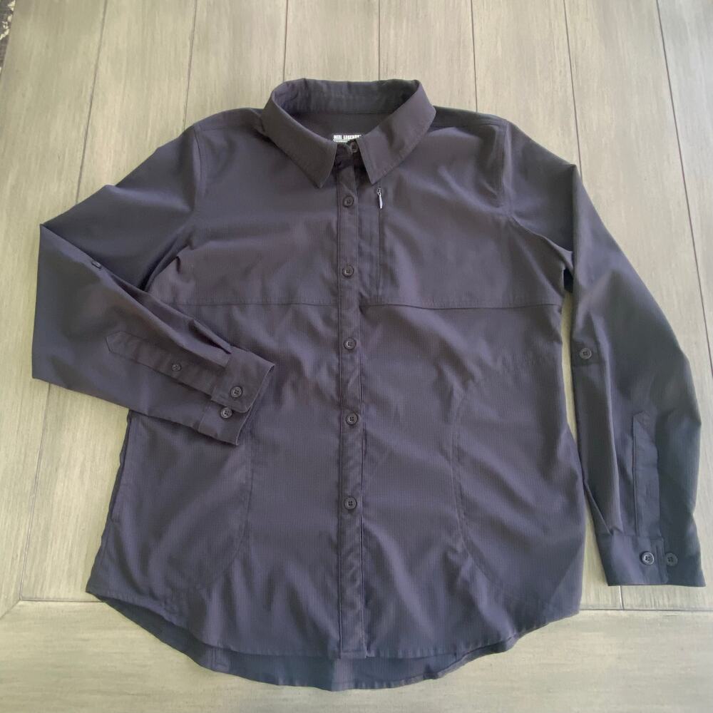 Reel Legends Mariner Fishing Shirt • Large • Navy • Vented Back Roll‑Tab Sleeves